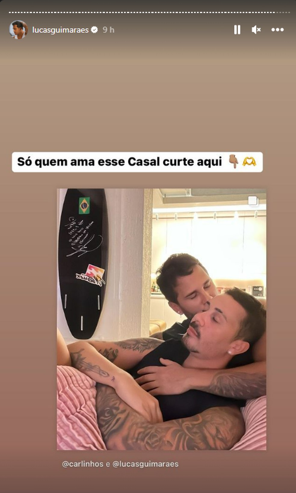 Lucas Guimarães se declara para Carlinhos Maia nos stories — Foto: Instagram