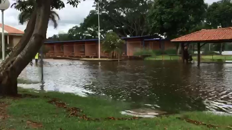 Rio Tietê transborda e invade avenida de Barra Bonita — Foto: Central da Notícia/Divulgação