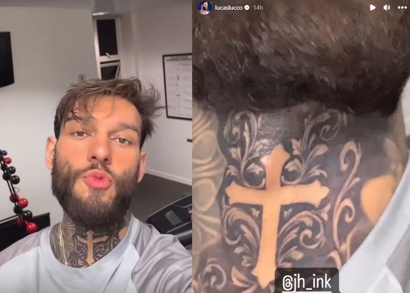 Lucas Lucco faz tatuagem de cruz no pescoço e diz que agora 'não tem mais espaço' para novos desenhos