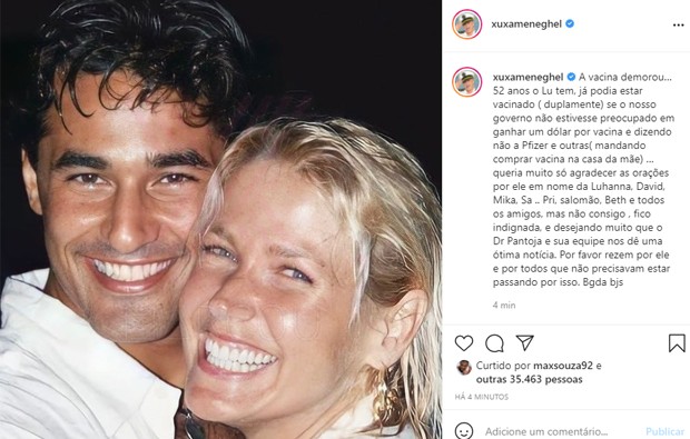 Xuxa posta sobre o ex Luciano Szafir, internado com Covid-19 (Foto: Reprodução/Instagram)
