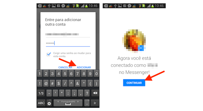 Entrando com uma segunda conta no aplicativo do Facebook Messenger para Android (Foto: Reprodução/Marvin Costa)