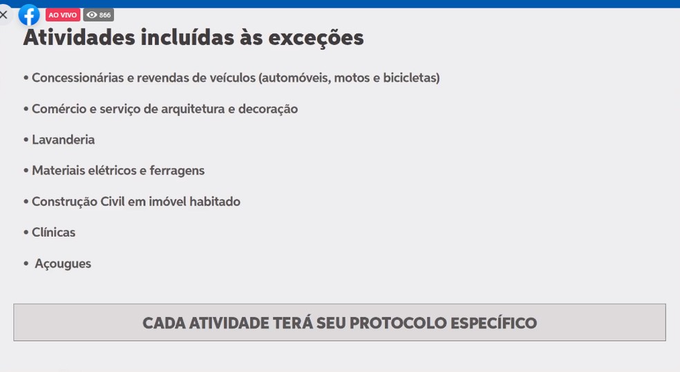 Atividades liberadas para abrir as portas em Salvador — Foto: Reprodução / Facebook