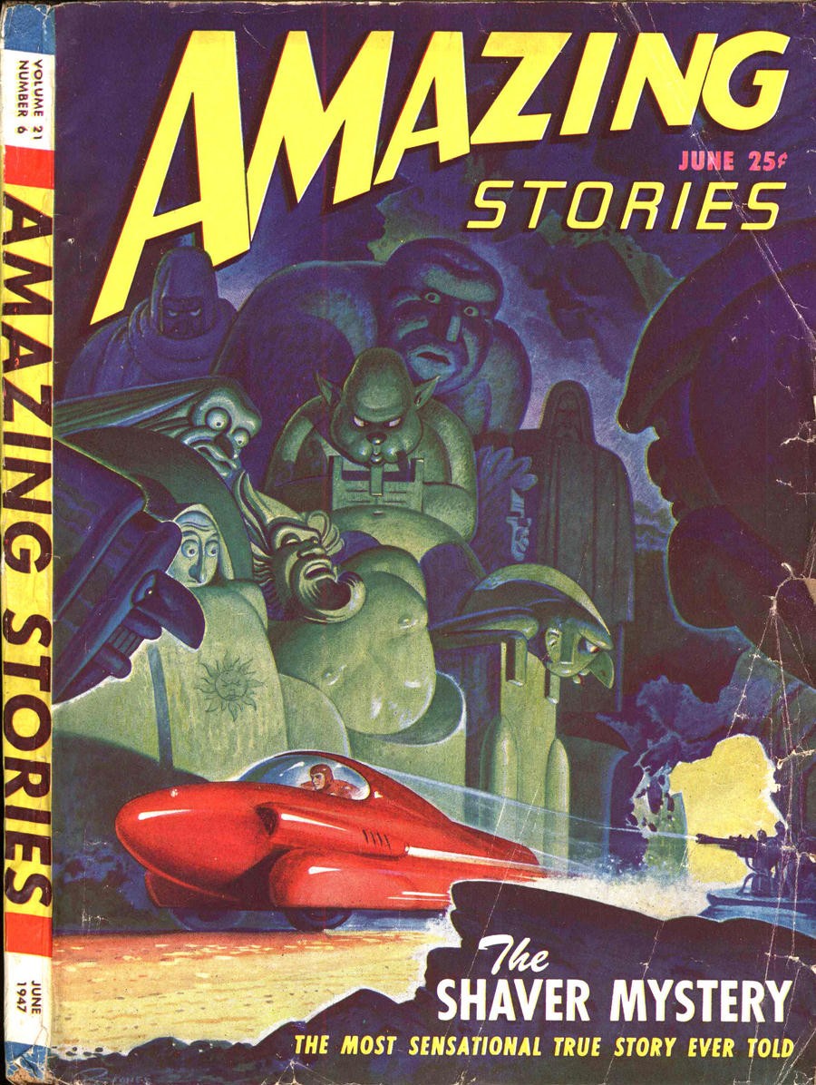 Capa da revista Amazing Stories, de Ray Palmer, com chamada para o “Mistério de Shaver” (Foto: Reprodução)