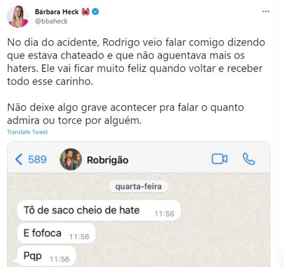Conversa de Bárbara Heck e Rodrigo Mussi (Foto: Reprodução/Twitter)