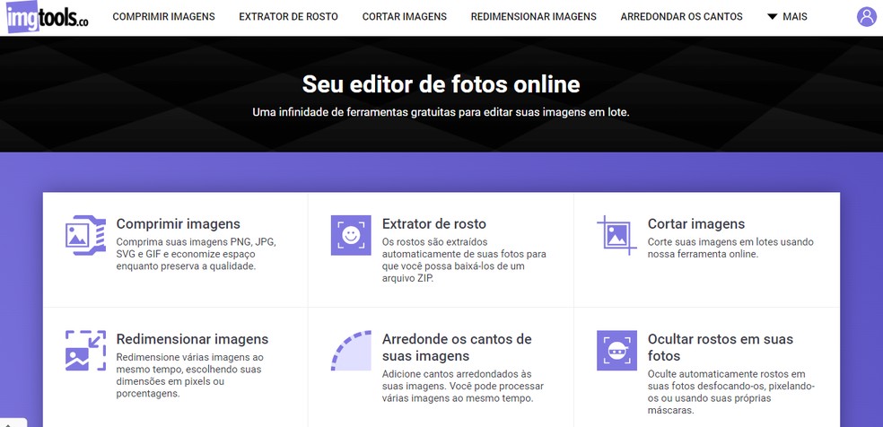 IMG Tools oferece edição de fotos gratuita — Foto: Reprodução/IMG Tools