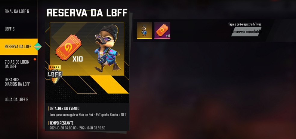 Prêmios de login da LBFF 6 — Foto: Reprodução/Free Fire