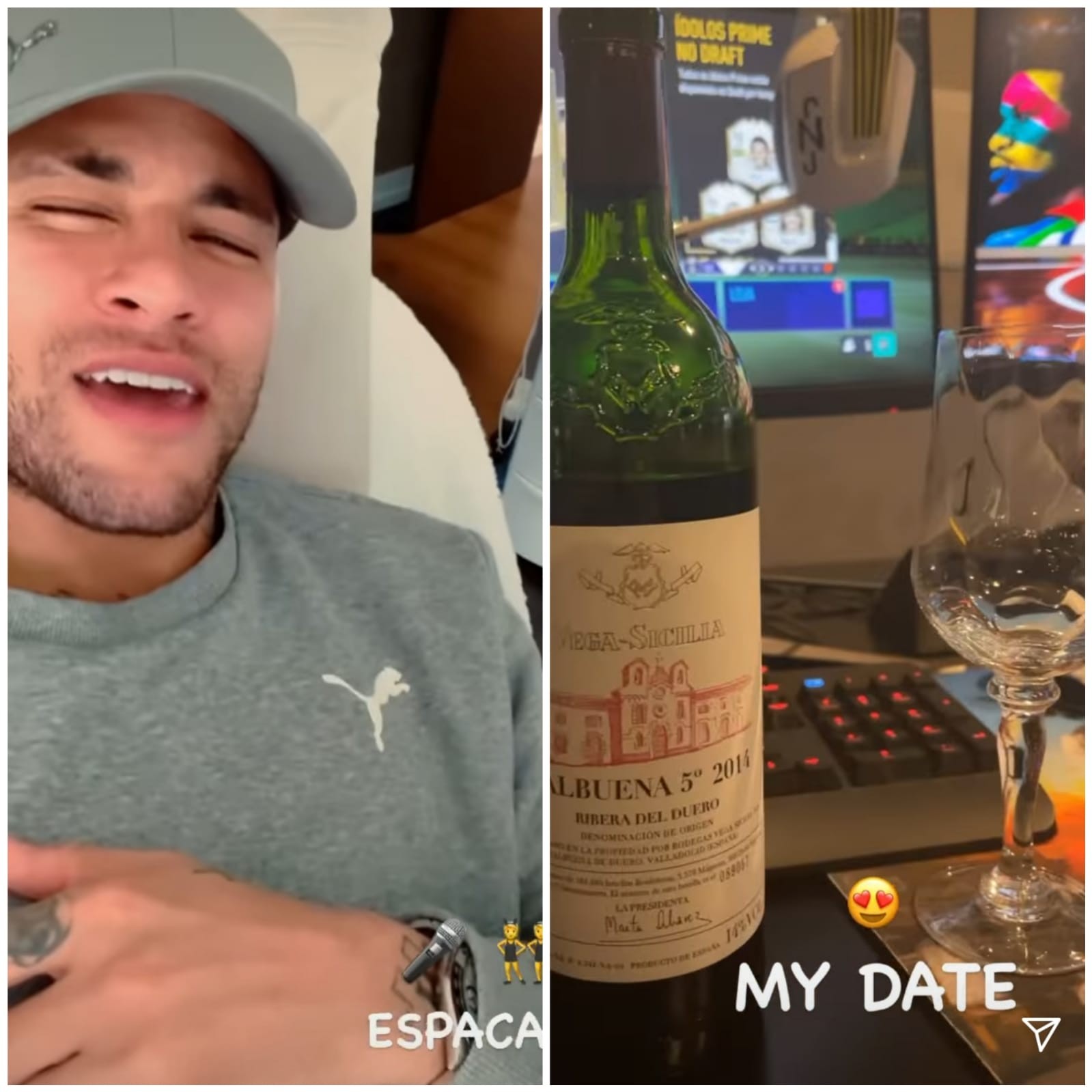 Neymar canta canções românticas e brinca com garrafa de vinho: