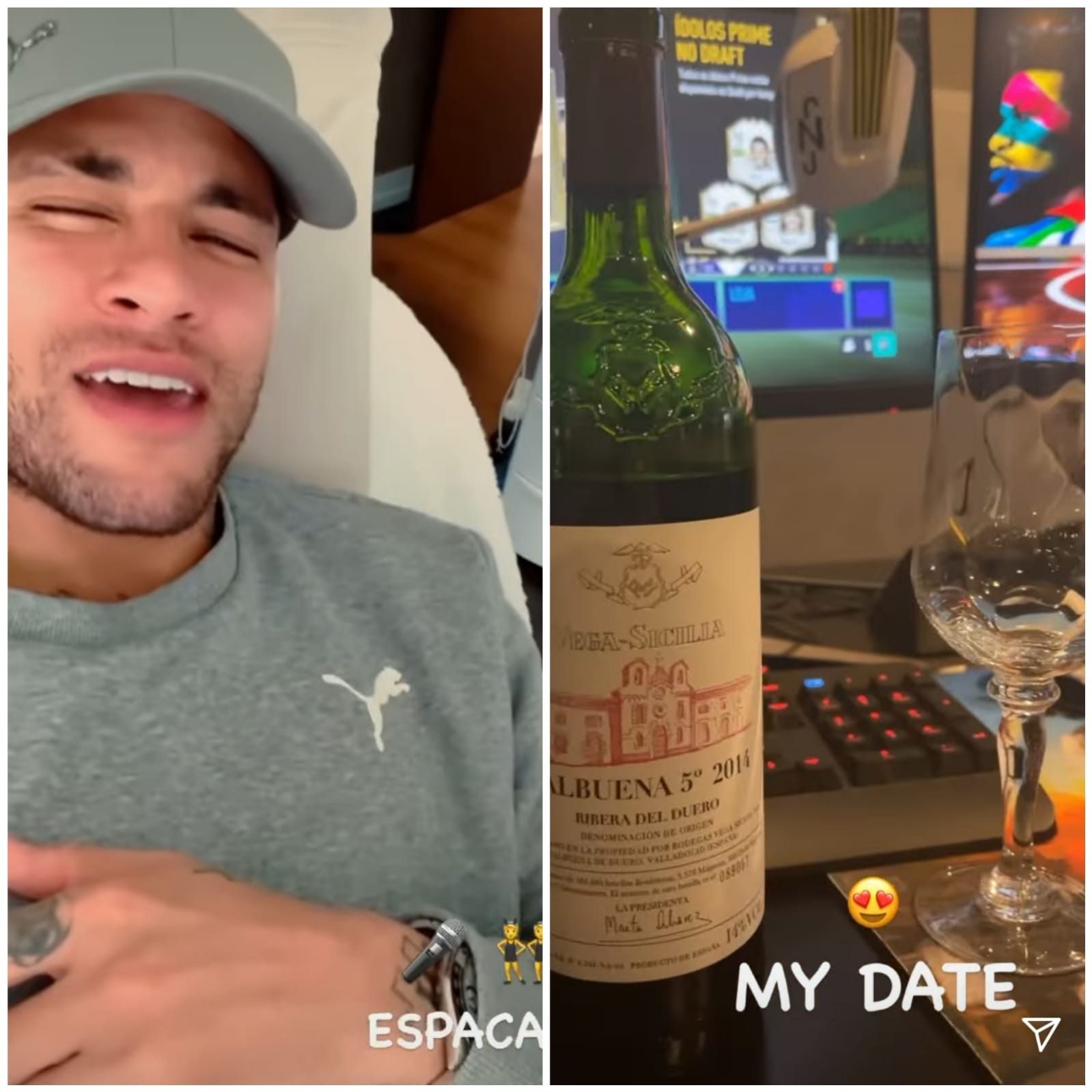 Neymar canta canções românticas e brinca com garrafa de vinho: 