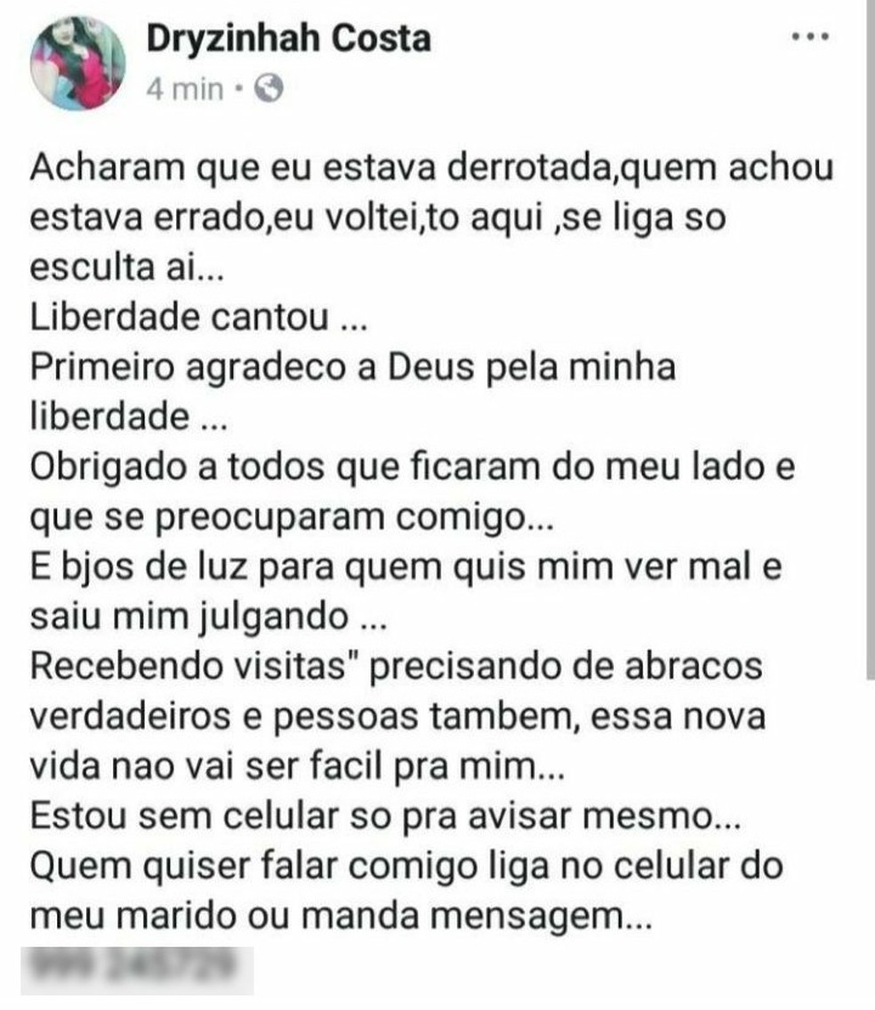 Presa por trÃ¡fico de drogas faz postagem poucas horas prisÃ£o (Foto: ReproduÃ§Ã£o)