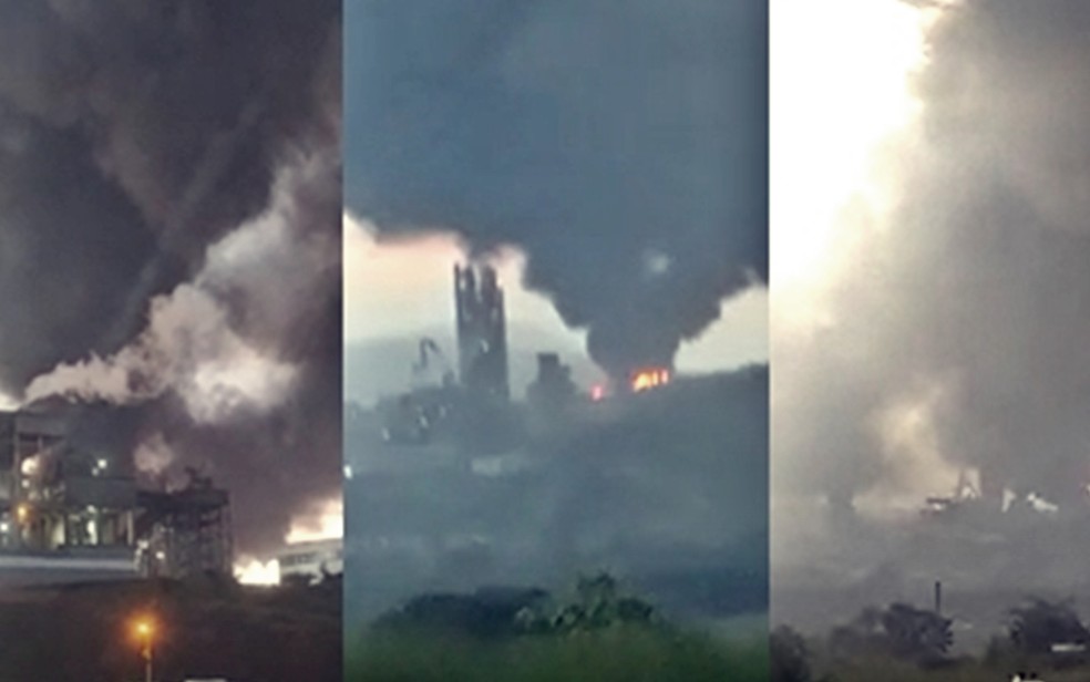 Incêndio atinge fábrica de cimentos em Ijaci, MG — Foto: Redes sociais