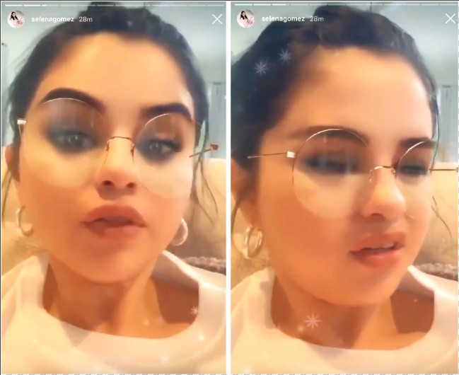 A cantora Selena Gomez sob o efeito do filtro do Snapchat que a deixou irritada (Foto: Snapchat)