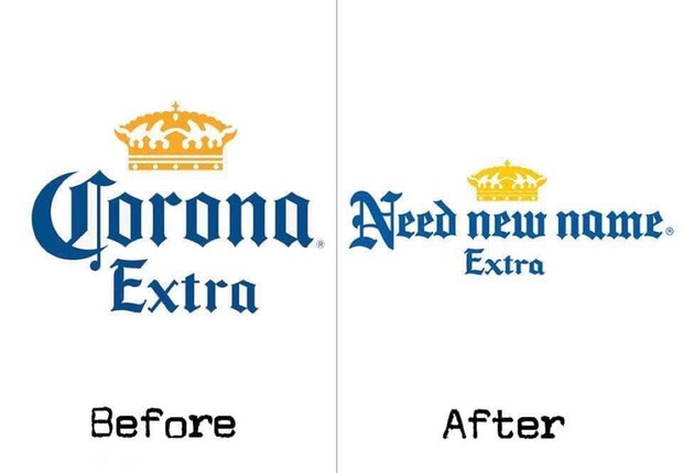 Nome da cerveja Corona é substituído por: Precisa-de de um novo nome (Foto: Reprodução)