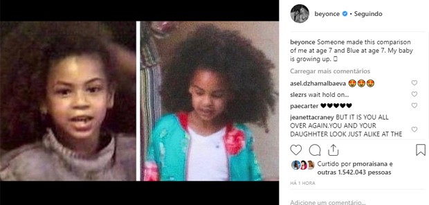 Beyoncé posta foto de infância e se compara com Blue Ivy (Foto: Reprodução/Instagram)