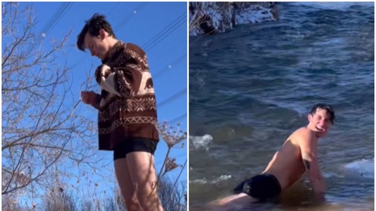 Shawn Mendes ignora frio e mergulha de cueca em rio no Canadá; vídeo