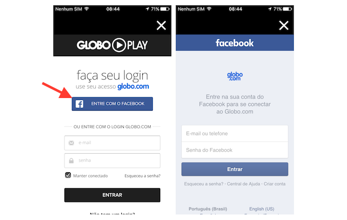 Realizando login no aplicativo Globo Play (Foto: Reprodução/Marvin Costa)