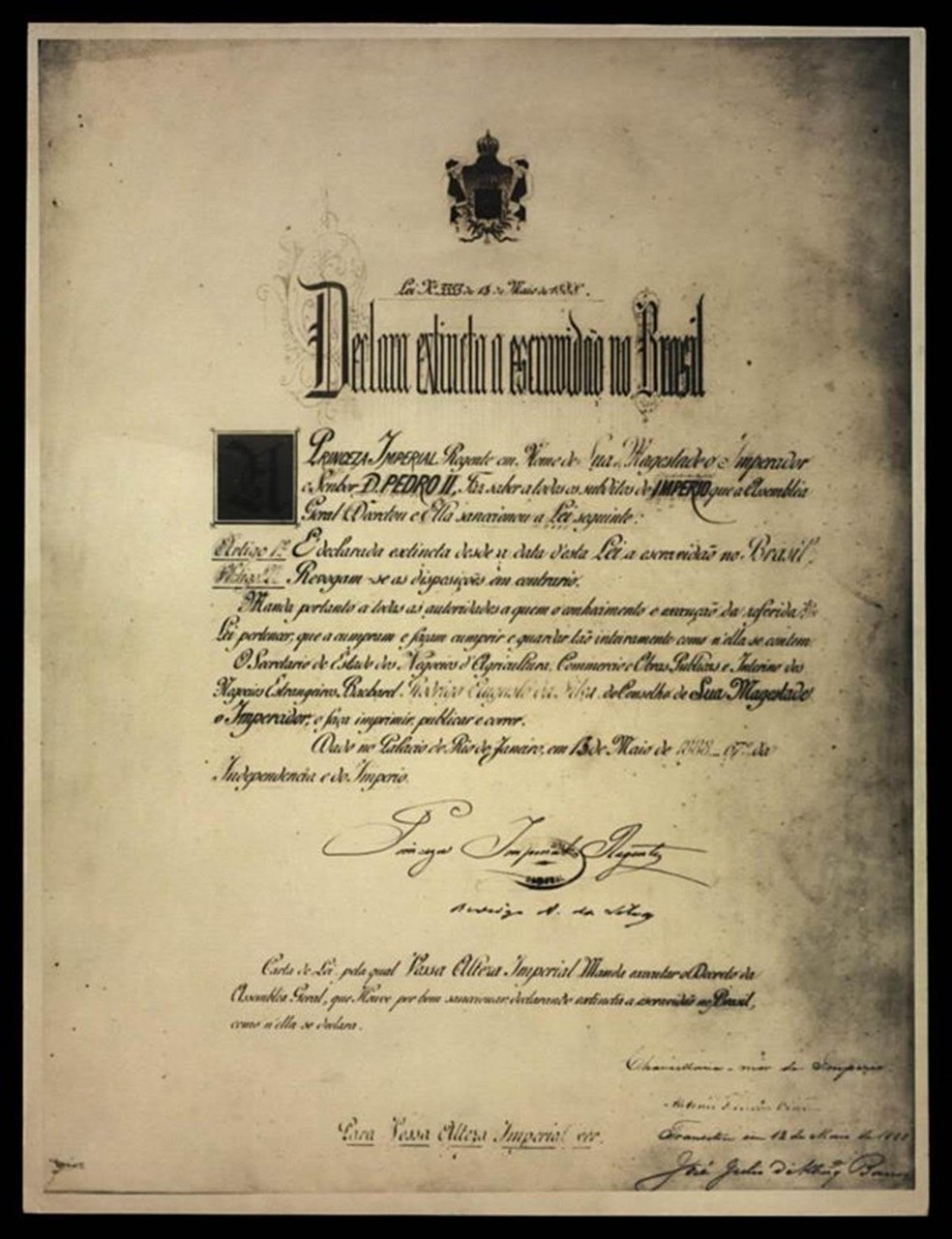 Lei Áurea excluiu uma série de dispositivos reivindicados pelos abolicionistas, entre eles a distribuição de terras aos alforriados — Foto: Acervo Biblioteca Nacional