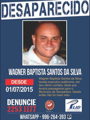 Portal dos Desaparecidos divulgou o cartaz do desaparecimento de Wagner Baptista Santos. (Foto: Divulgação/ Portal dos Desaparecidos)