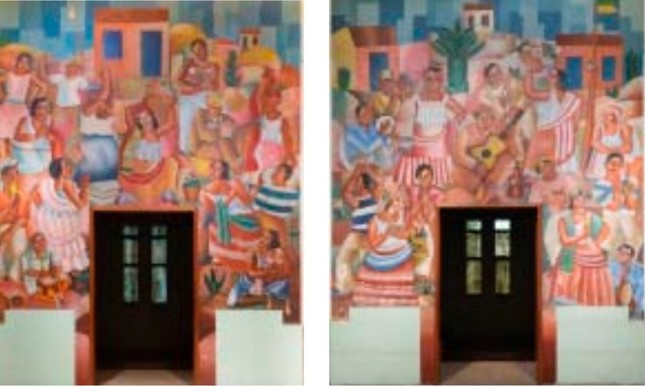 Os dois painéis, “Samba” e “Carnaval”, do pintor Di Cavalcanti, no Teatro João Caetano, serão restaurados