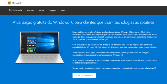 Novo Windows pode ser baixado e instalado por pessoas com necessidades especiais (Foto: Reprodução/Microsoft)