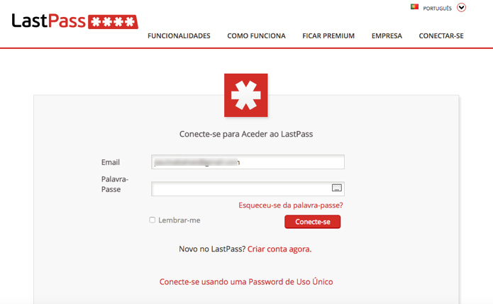Fa?a login na sua conta do LastPass na web (Foto: Reprodu??o/Paulo Alves)