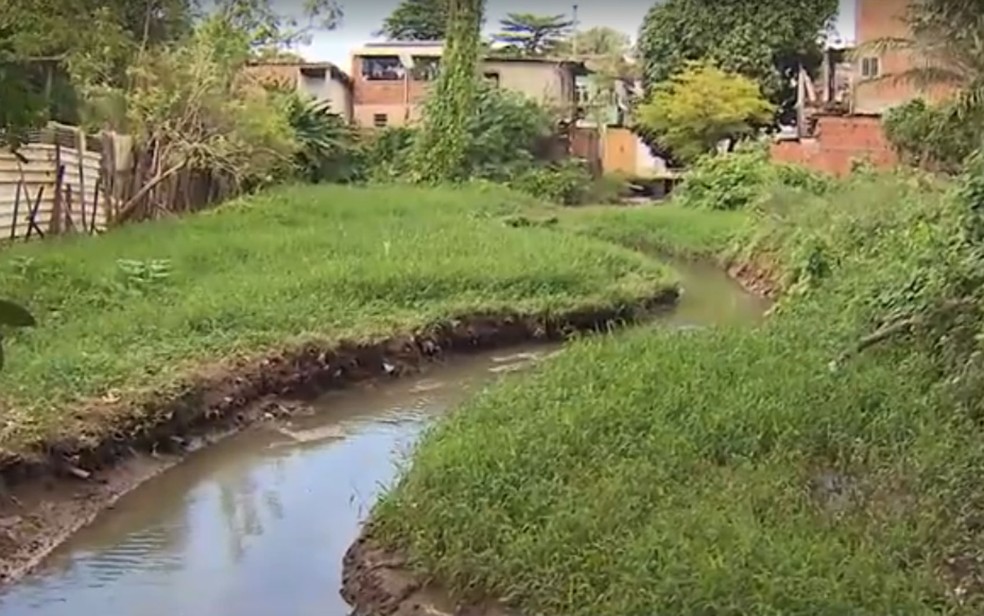 Córrego que passa por terreiro em Lauro de Freitas e causa transtornos — Foto: Reprodução/TV Bahia