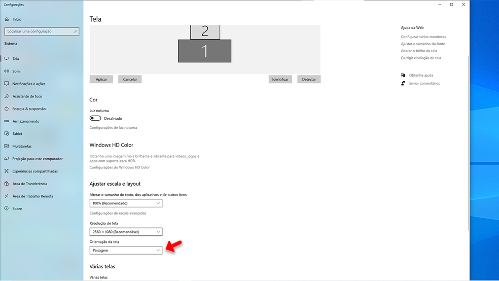 Definir a orientação da tela no Windows — Foto: Rafael Leite/TechTudo