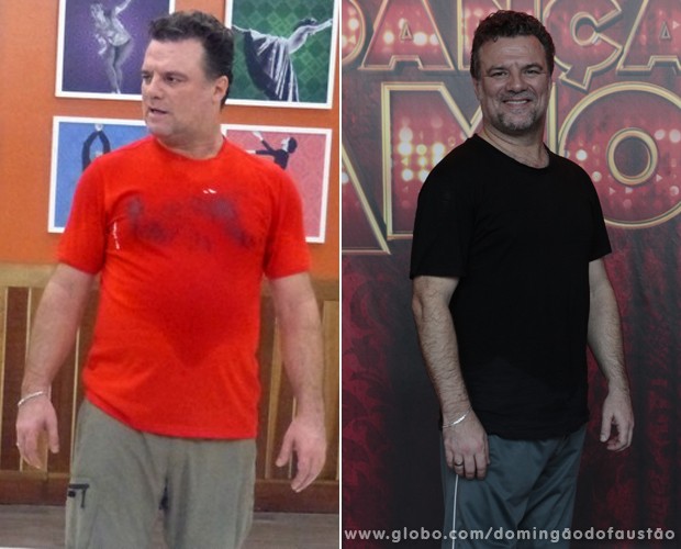 Adriano Garib perdeu 5kg e está com menos barriga e com o rosto mais fino (Foto: Domingão do Faustão / TV Globo)