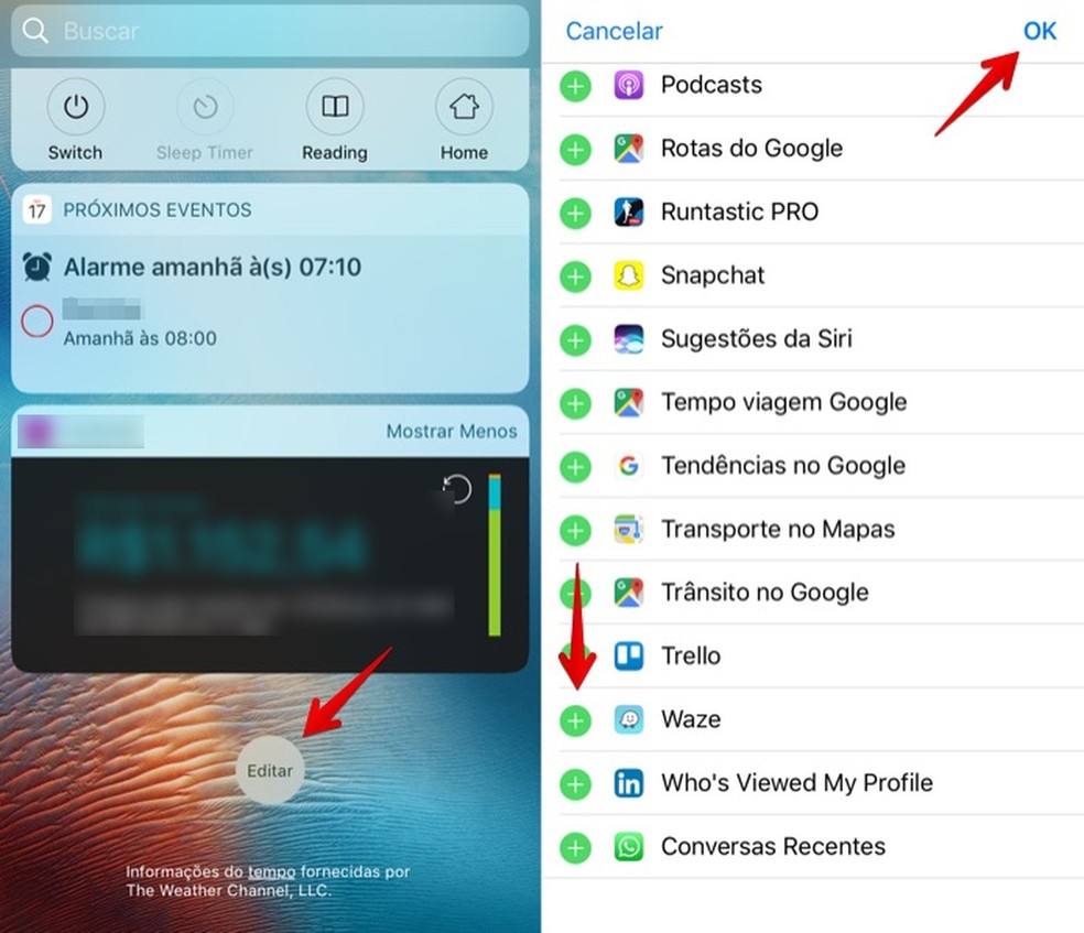 Adicionando widget do Waze ao iPhone (Foto: Reprodução/Helito Bijora)