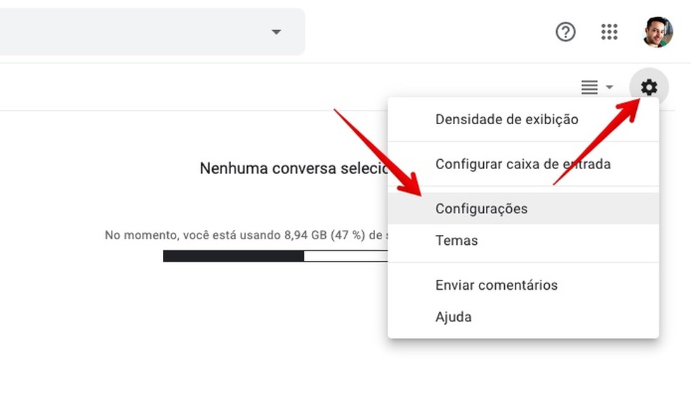 Acesse as configurações do Gmail — Foto: Reprodução/Helito Beggiora