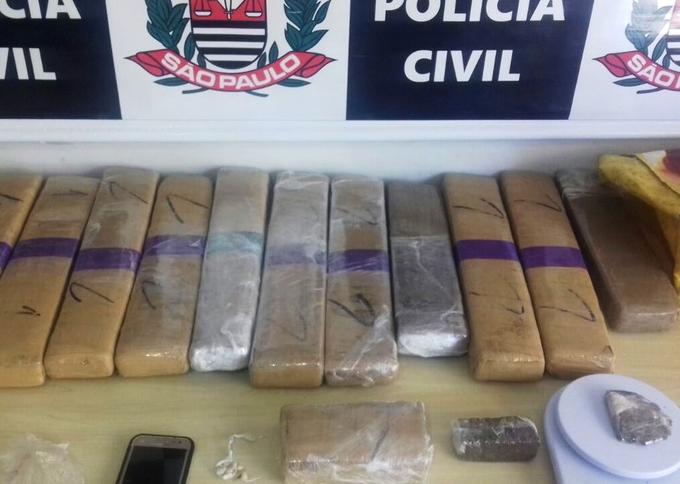 Homem foi preso com mais de 15 kg de drogas após investigação da Polícia Civil (Foto: G1 Santos)