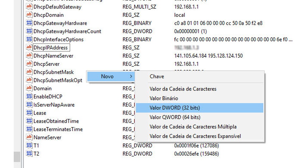 Crie dois valores DWORD (32 bits) — Foto: Reprodução/Tais Carvalho
