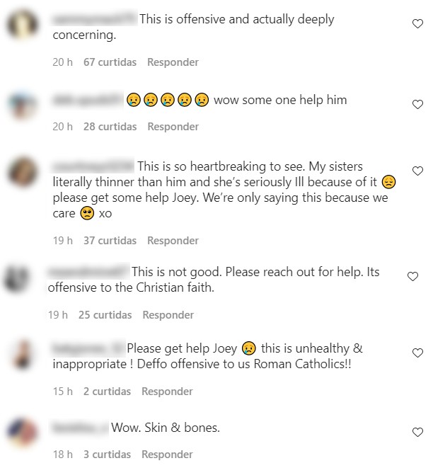 Comentários no post de Joey Turner (Foto: Reprodução / Instagram)