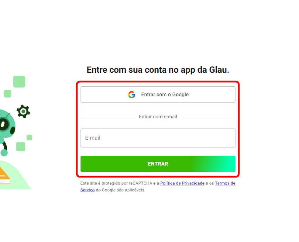 Faça login para acessar o Glau, site que pode ser útil para revisar introdução da redação do Enem — Foto: Reprodução/Rodrigo Fernandes