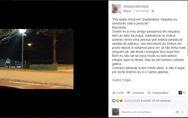No Facebook, jovem faz alerta para moradores de Itaquera e Guaianases (Foto: Reprodução/Facebook)