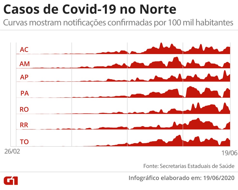 Do início da pandemia a um milhão de casos: evolução da Covid no Norte do Brasil — Foto: Arte/G1