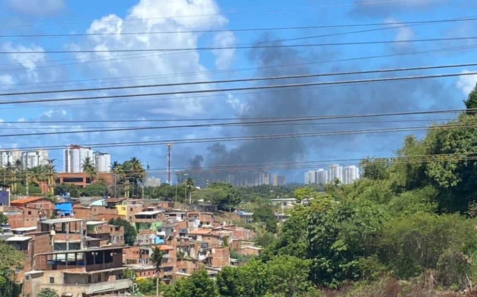 Incêndio em vegetação no bairro de Pituaçu — Foto: Reprodução/Redes Sociais