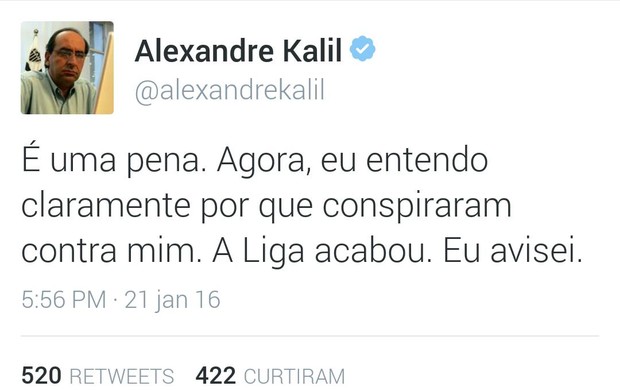 Kalil solta o verbo sobre a Primeira Liga: Acabou. Eu avisei