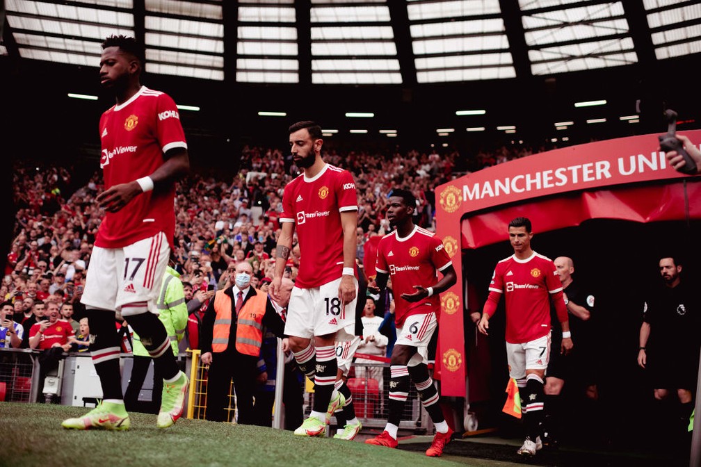 Fred, Bruno Fernandes e Cristiano Ronaldo fazem parte de uma das panelas do dividido vestirio do Manchester United  Foto: Getty Images
