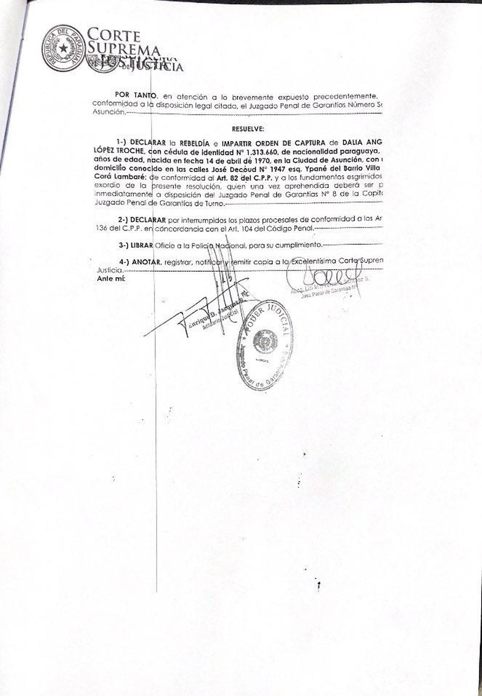 Caso Ronaldinho Gaúcho - Ordem de captura da Dalia Lopez — Foto: Reprodução