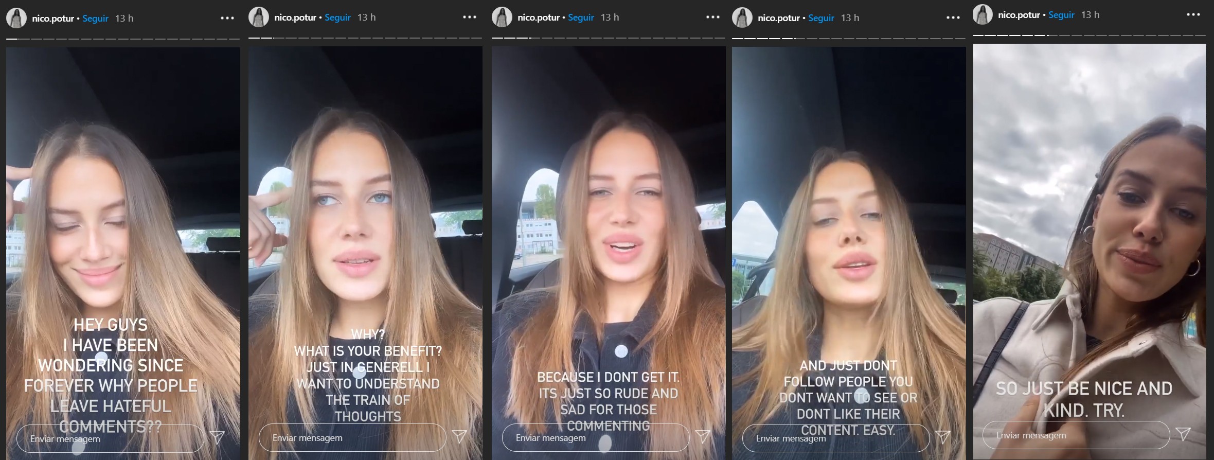 Nicole Poturalski desabafou sobre comentários negativos no Instagram em uma série de vídeos publicados na rede social (Foto: Reprodução / Instagram)