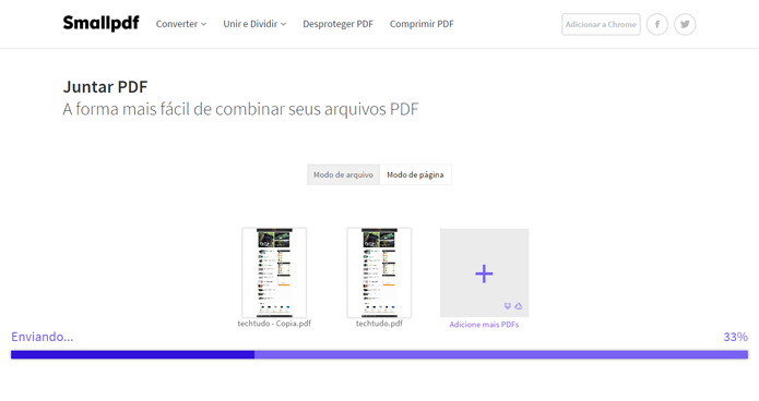 Recurso permite combinar vários arquivos PDF em um só (Foto: Reprodução/Smallpdf)