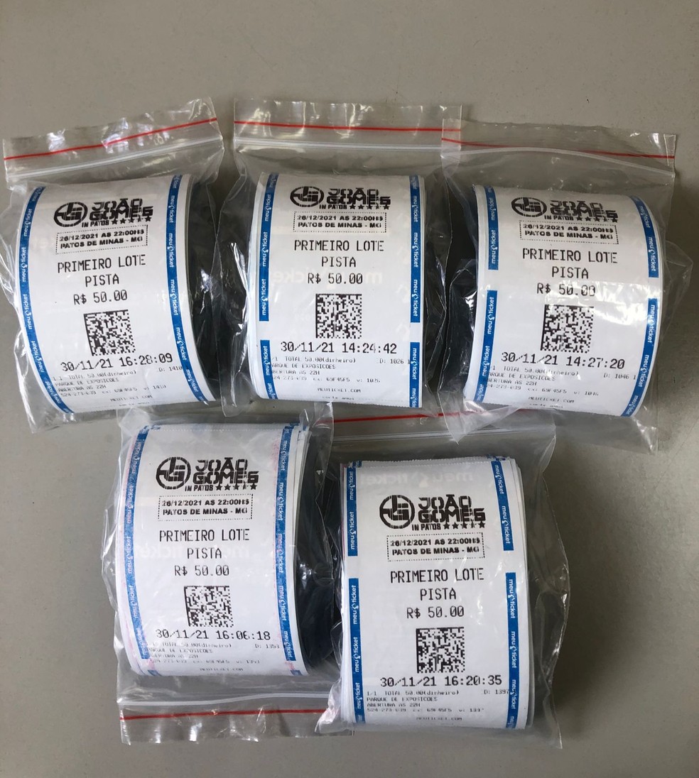 Ingressos do falso show do cantor João Gomes apreendidos pelo Procon  — Foto: Procon/Divulgação