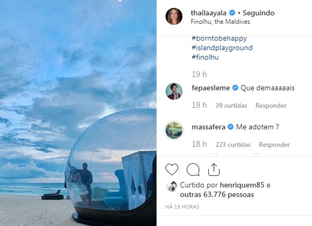 Grazi comenta foto da lua de mel de Thaila Ayala e Renato Góes (Foto: Reprodução/Instagram)