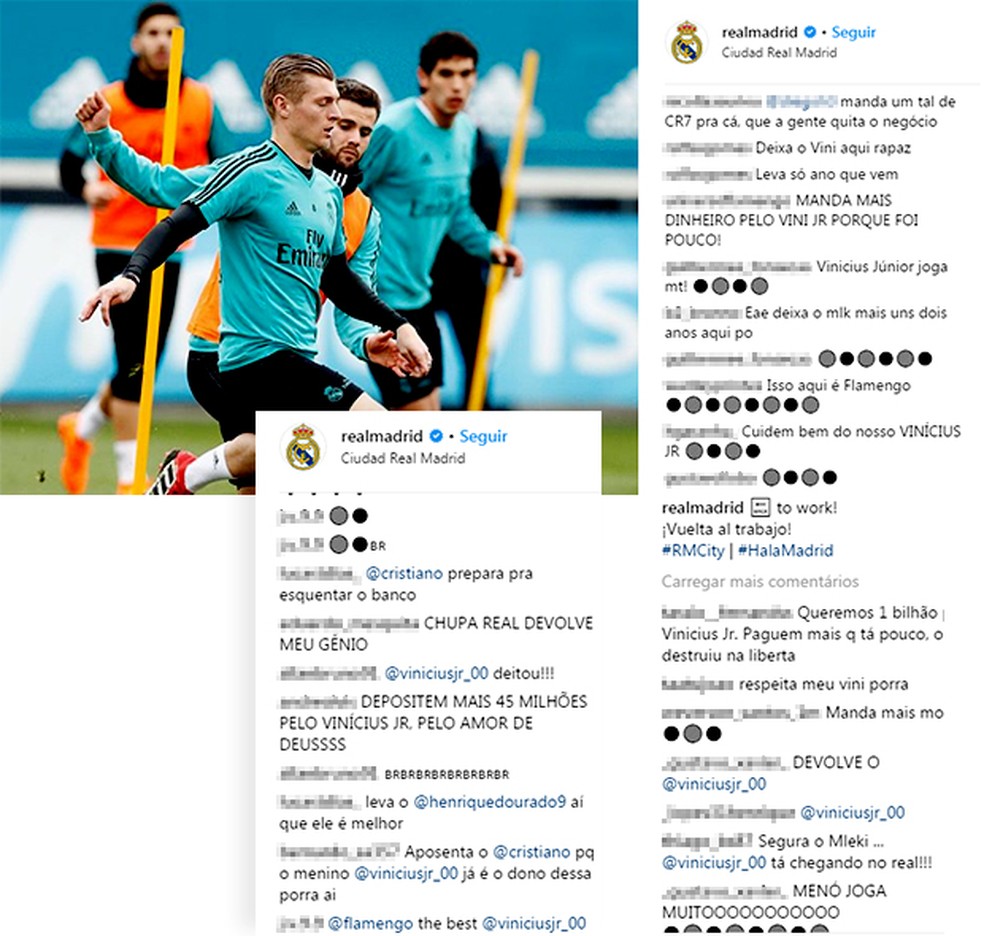 Algumas das mensagens de rubro-negros no perfil do Real Madrid (Foto: Reprodução)