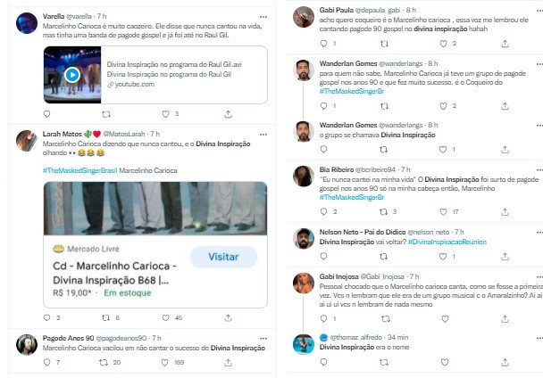 Público recorda que Marcelinho Carioca cantou no grupo de pagode gospel Divina Inspiração (Foto: Reprodução/Twitter)