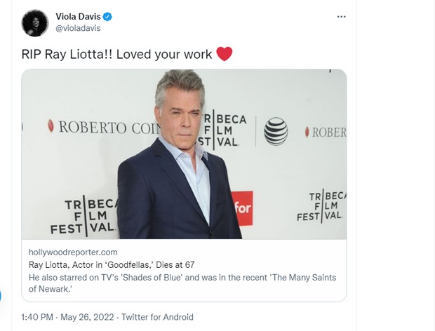 Famosos lamentam morte de Ray Liotta (Foto: Reprodução/Twitter)