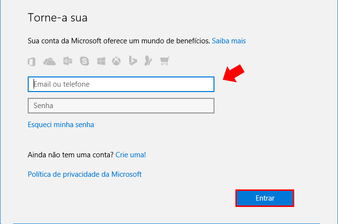 Insira e-mail e senha da Microsoft (Foto: Reprodução/Paulo Alves)