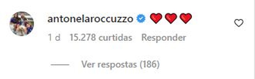 Comentário de Antonela no post de Shakira — Foto: Reprodução/Instagram