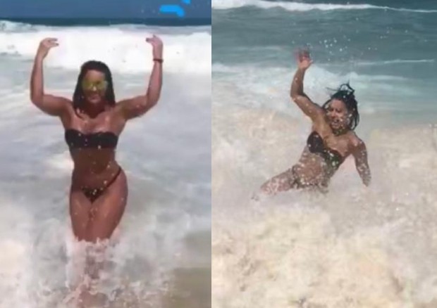 Expectativa x realidade: Vivi Araújo mostra caldo após fotos sexy no mar (Foto: Reprodução/Instagram)