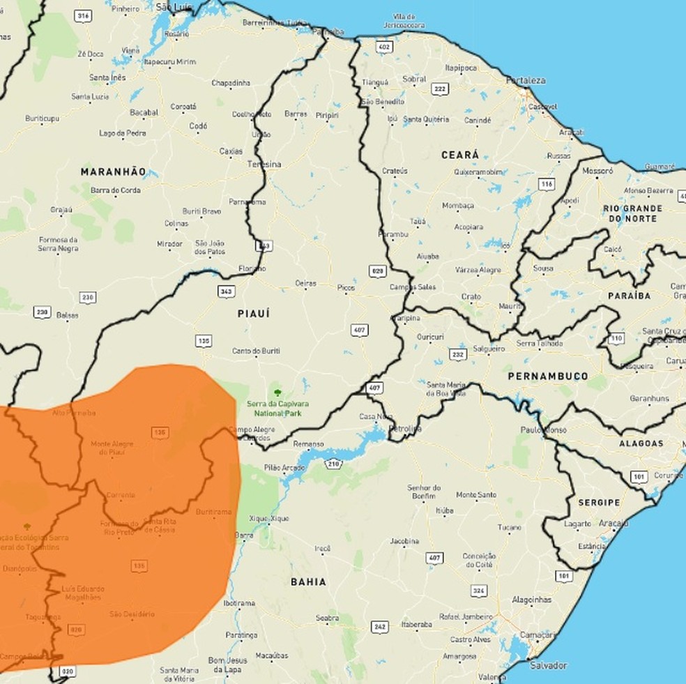 Piauí tem 28 municípios estão com alerta laranja, de perigo, para baixa umidade — Foto: Reprodução/Inmet